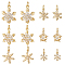 12Pcs 6 Styles Brass Micro Pave Clear Cubic Zirconia Pendants, Snowflake, For Christmas, with Jump Ring, Real 16K Gold Plated, 11~20x8~15.5x2~4mm, Hole: 3~3.5mm, 2pcs/style
