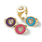 Brass Micro Pave Clear Cubic Zirconia Cuff Rings, Flat Round with Heart, Golden, Mixed Color, US Size 6, Inner Diameter: 17mm