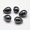 Rainbow Plated Shell Pearl Beads, Grade A, teardrop, Half Drilled, 21x15mm, Hole: 1.2mm, Black, 21x15mm, Hole: 1.2mm