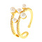 Brass Micro Pave Clear Cubic Zirconia Cuff Rings for Women, with Imitation Pearl, Light Gold, Inner Diameter: 17mm