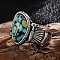 Fashionable Alloy & Turquoise Finger Rings, Nuggets, Antique Silver, US Size 9(18.9mm)