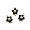 Brass Pave Cubic Zirconia Flower Links Connector Charms, Real 18K Gold Plated, Long-Lasting Plated, Rack Plating, Lead Free & Cadmium Free, Black, 10.5x7.5x3.5mm, Hole: 1.2mm and 1mm