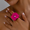 Flower Alloy with Plastic Pearl Finger Rings for Women, Fuchsia, Inner Diameter: 18mm