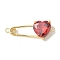 Brass Cubic Zirconia Heart Safety Pin Connector Charms, Real 18K Gold Plated, Cadmium Free & Lead Free, Long-Lasting Plated, Rack Plating, Crimson, 11x28x5.5mm, Hole: 1.2mm