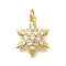 Brass Micro Pave Cubic Zirconia Pendants, Snowflake Charms, Lead Free & Cadmium Free, Rack Plating, with Jump Ring, Real 18K Gold Plated, 18.5x14x4mm, Hole: 3mm