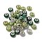 Faceted Resin European Beads, Large Hole Beads, Rondelle with Silver Color Plated Brass Cores and Glitter Powder, Green, 14x8.5mm, Hole: 5mm