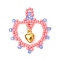 Glass Seed Beaded Heart Pendants, with Golden Alloy Heart Charm, Pink, 31x29x4mm, Hole: 1.5x2mm