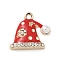 Alloy Rhinestone Pendants, Enamel Style, Christmas Hat, with Plastic Imitation Pearl, Golden, 17x18x4.5mm, Hole: 2.2mm
