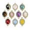 Natural Gemstone Faceted Oval Links, Rack Plating Brass Micro Pave Clear Cubic Zirconia Connector Charms, Golden, 17.5x11x4.5mm, Hole: 1.5mm