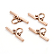 Ion Plating(IP) 304 Stainless Steel Toggle Clasps Parts, Bar, Rose Gold, 22x10x2mm, Hole: 5x4mm