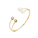 Women's Trendy Brass Double Flat Round Glass and Plastic Pearl Cuff Torque Bangles BJEW-BB16078-3