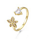 Cubic Zirconia Flower and Heart Open Cuff Ring RJEW-N035-115-3