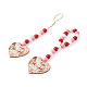 4Pcs 2 Style Valentine's Day Theme Schima Wood Beads & Hemp Rope Pendants Decorations HJEW-EL0001-10A-2
