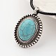 Oval Tibetan Style Alloy Synthetic Turquoise Pendant Necklaces NJEW-F197-30-2