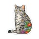 50 Stück Katze in Blume Tattoo PVC wasserdichte Aufkleber AJEW-M223-03-2