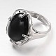 Adjustable Oval Gemstone Wide Band Rings RJEW-L062-01-3