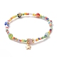 Bracelet extensible en perles de verre graine et millefiori avec breloques étoiles en laiton pour femme BJEW-JB09355-1