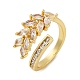 Кольца-манжеты для пальцев с покрытием из латуни с микропаве из прозрачного кубического циркония для женщин RJEW-M028-03G-2
