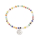 Braccialetto elasticizzato con perline di semi colorati con ciondoli in ottone per donna BJEW-JB09218-01-1