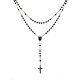 十字架十字架の男性のロザリオビーズネックレス  イースターのための304のステンレス鋼のネックレス  ガンメタ色  18.9インチ（48cm） NJEW-I011-6mm-04-1
