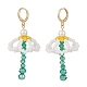 Boucles d'oreilles pendantes à levier avec perle de coquillage et fleur de verre tressée avec long pompon EJEW-TA00122-1