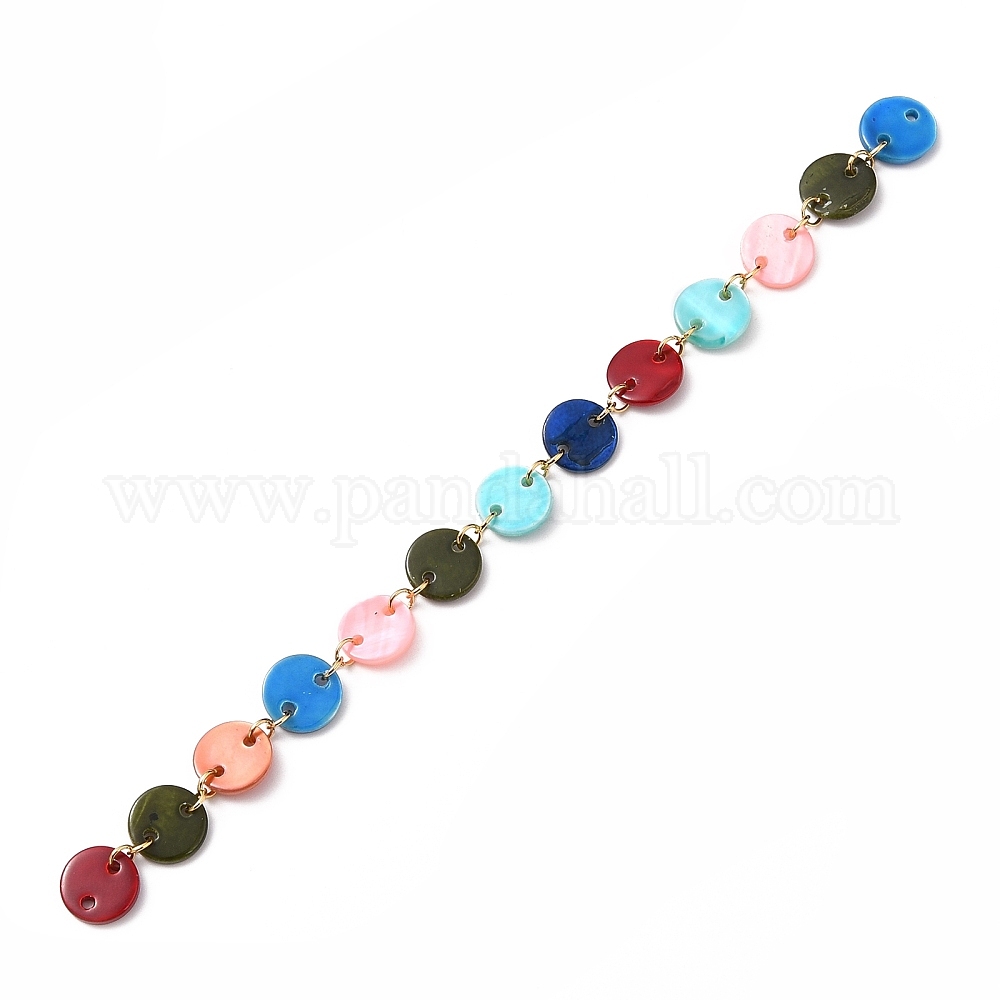 Wholesale Handmade Flat Round Spray Paint Freshwater Shell Link Chains