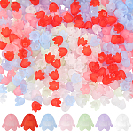 640 Uds. tapas de abalorios acrílicas transparentes de 8 colores, esmerilado, 6-pétalo de flor, color mezclado, 8x10.5x10.5mm, agujero: 1.4 mm, 80 piezas / color