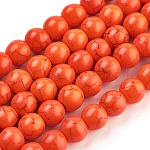 Abalorios de turquesas sintéticas hebras, teñido, redondo, rojo naranja, 8mm, agujero: 1 mm, aproximamente 50 pcs / cadena, 15.35 pulgada
