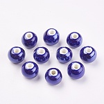 Handmade Porcelain Beads, Pearlized, Round, Dark Blue, 12mm, Hole: 2~3mm