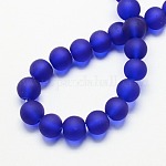 Chapelets de perles en verre transparent, mat, ronde, bleu, 10mm, Trou: 1.3~1.6mm, Environ 80 pcs/chapelet, 31.4 pouce