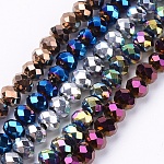 Chapelets de perles en verre électroplaqué, facette, rondelle, couleur mixte, 4x3mm, Trou: 1mm, Environ 140~145 pcs/chapelet, 18.1 pouce