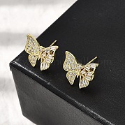 Серьги-гвоздики в форме бабочки из латуни с прозрачным кубическим цирконием EJEW-L261-029C-G