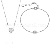 Комплекты цепочек и браслетов из стерлингового серебра с микропаве из прозрачных кубических цирконий RC3582-4