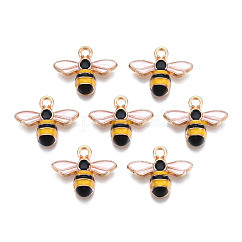Colgantes de esmalte de aleación chapados en oro claro, abejas, colorido, 12x15x4mm, agujero: 1.6 mm