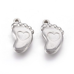 Pendenti in acciaio inossidabile 201 resistenti all'ossidazione, piedi del bambino, colore acciaio inossidabile, 17x9.5x3mm, Foro: 1.2 mm