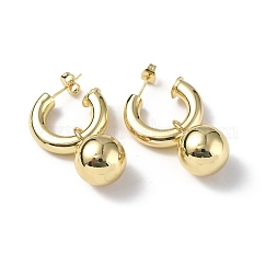 Anillo de latón con aretes colgantes de bola, pendientes de medio aro de latón para mujer, dorado, 35mm, pin: 0.8 mm