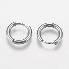 Orecchini a cerchio huggie in acciaio inossidabile 201 resistenti all'ossidazione, con perni in acciaio inox 304, colore acciaio inossidabile, 14x15x2.5mm, 10 gauge, ago :0.9mm