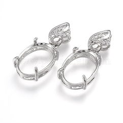 Pendente basi di cabochon in ottone, Impostazioni poli, con zirconi,  cadmio& piombo libero, impostazioni di artiglio di strass, Impostazioni poli, ovale, platino, vassoio: 18x13mm, 21x13.5x3.5mm, Foro: 2x7 mm