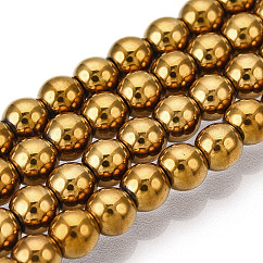 Chapelets de perles en hématite synthétique sans magnétiques, Grade a, ronde, plaqué or, 4mm, Trou: 1mm, Environ 95~100 pcs/chapelet, 15.5 pouce