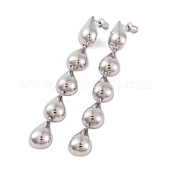 女性用ティアドロップ真鍮ダングルスタッドピアス  プラチナメッキ  82x10mm&nbsp;EJEW-G391-22P