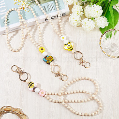 3шт 3 стиля пчелы цветок брелок из дерева и силикона&nbsp;HJEW-SC00178