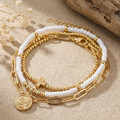 3-teiliges Set aus stapelbaren Armbändern mit Glasperlen und Messinganhängern&nbsp;NI4761