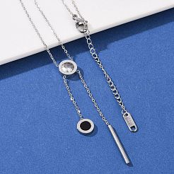 304 нержавеющая сталь кристалл стразы плоский круглый кулон y ожерелья NJEW-V001-03P