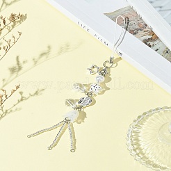 ガラス＆合金＆アクリル携帯ストラップ  ホワイト  16cm&nbsp;HJEW-FS00002