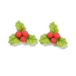 樹脂カボション  クリスマステーマ  ヒイラギの葉  黄緑  21x26x8.5mm&nbsp;LS-CRES-D004-05
