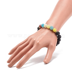 Натуральный лавовый камень и выветренный агат (окрашенный) круглый эластичный браслет из бисера&nbsp;BJEW-JB08399-02