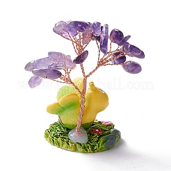 天然アメジストチップと樹脂台座ディスプレイ装飾  真鍮のパーツと  ツリー  71~74x49~53x32~34mm&nbsp;DJEW-A001-03B