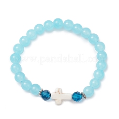 Braccialetti elastici rotondi in perle di vetro imitazione giada verniciate a spruzzo per donna&nbsp;BJEW-JB12881-01