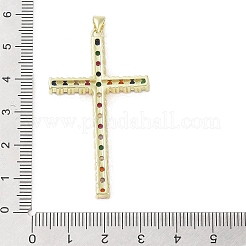 本物の18K金メッキ真鍮とランダムカラーのガラスペンダント  クロス  カラフル  51x28.5x4mm  穴：3.5x4.1mm&nbsp;KK-A209-11G-02