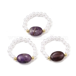 Кольца-растяжки из натурального аметиста для женщин&nbsp;RJEW-JR00914